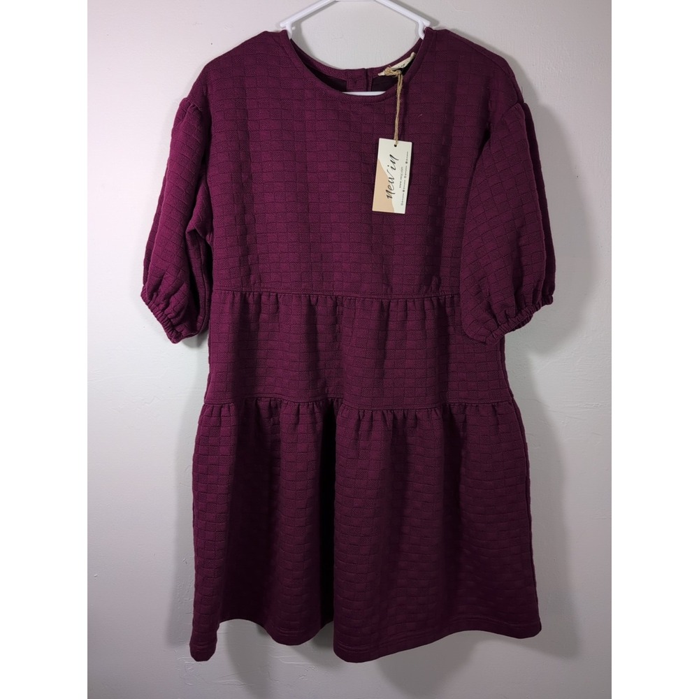 New In Quilted Balloon Sleeve Dress Purple Small New